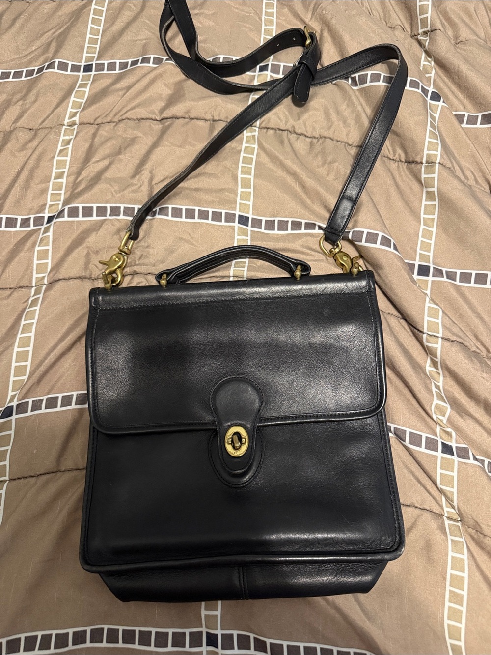 Coach Black Leather Satchel with Gold-Tone Hardware